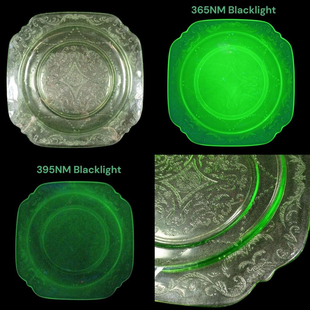1x Vintage Green Uranium Federal Glass Madrid Pattern Luncheon Plate 9"